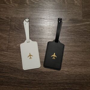 Airplane Luggage Tags Travel Tags Set Black and White with Gold Airplane Design